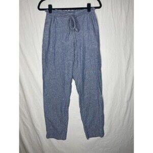 NWT Beach Lunch Lounge Giavanna Linen Blue Striped Pants Womens Size S Tie Front